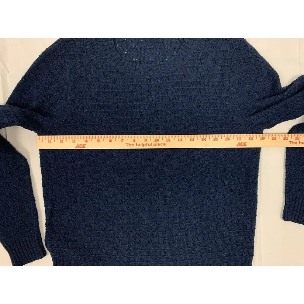 J Crew Women’s Pointelle Crew Neck Sweater Navy Blue M